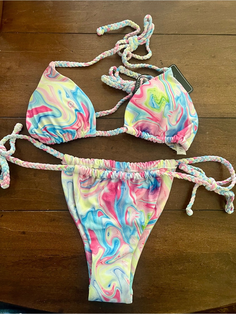 Zaful Marble Swirl Braided String Bikini - Pink, Blue, Yellow, Green